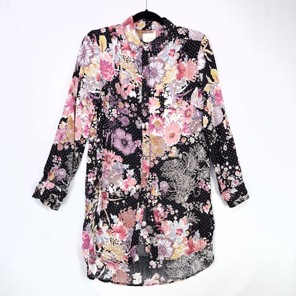 Anthropologie Maeve Autumnal Tunic Top Size XS Button Up Oversized Floral Boho - Picture 2 of 15